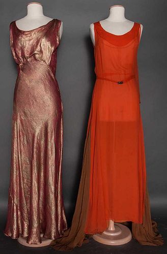 TWO CORAL EVENING GOWNS, 1930s