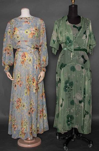 TWO PRINTED CHIFFON GOWNS, 1930s