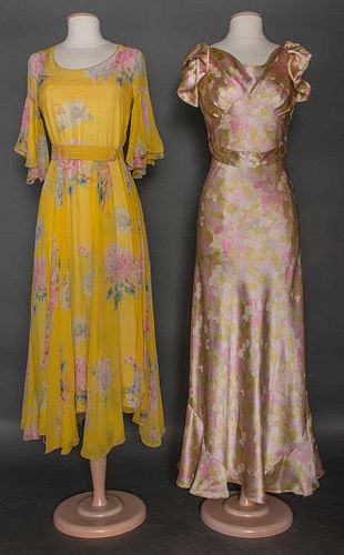 TWO PRINTED SILK DRESSES, 1930s