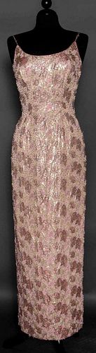 PINK BEADED GOLD LAME GOWN, 1950s