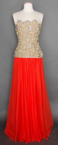 GOLD LACE & RED SILK BALL GOWN, 1950-1960