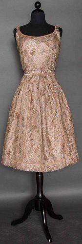 GOLD LACE & SEQUIN EVENING DRESS, 1950s