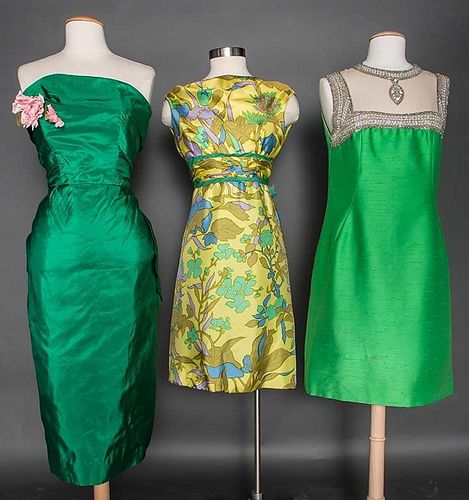 THREE SILK COCKTAIL DRESSES, 1958-1968