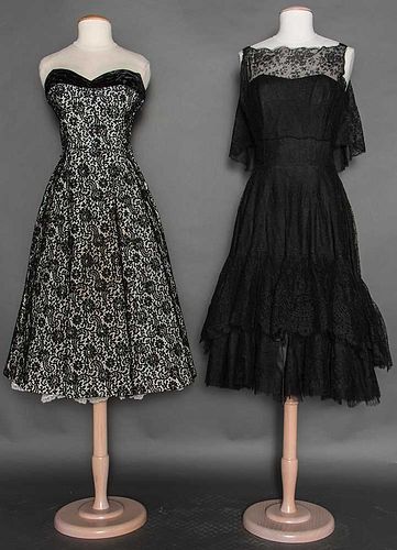 TWO BLACK LACE PARTY DRESSES, MID 1950s