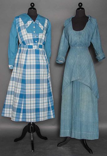 TWO BLUE WORK DRESSES, 1912-1915