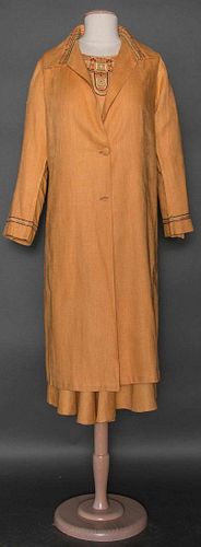 APRICOT LINEN DAY DRESS & COAT, c. 1928