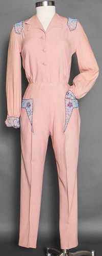 BEADED PINK PANT SUIT, 1940s
