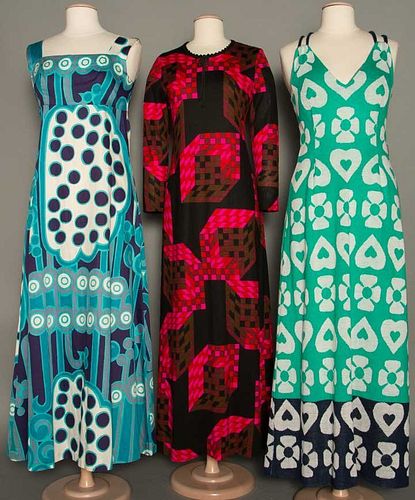 THREE COLORFUL MAXI DRESSES, 1970s