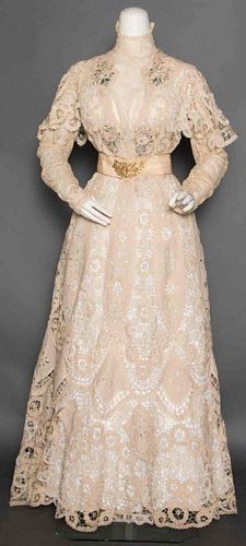 LINEN & LACE AFTERNOON DRESS, c. 1905