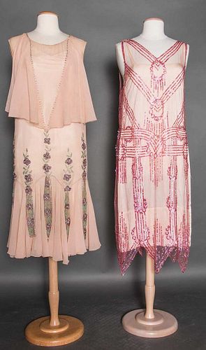 FIVE BEADED/SEQUINED DRESSES, MID 1920s