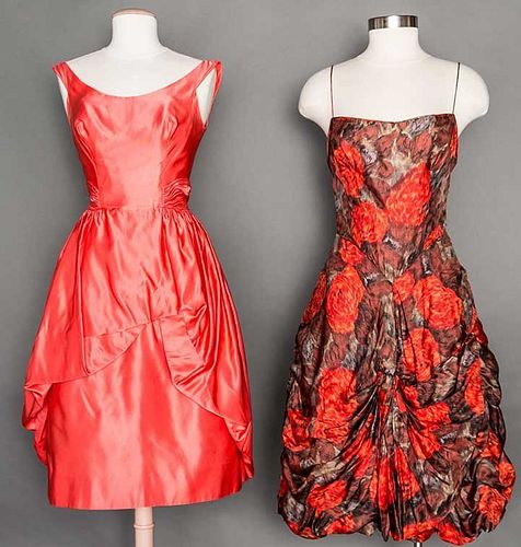TWO SILK COCKTAIL DRESSES, 1950s