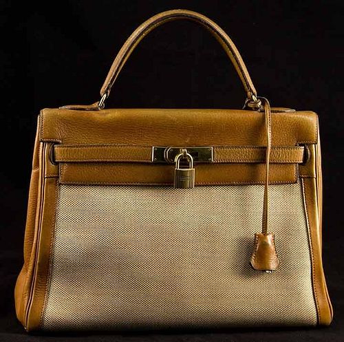 HERMES CANVAS & LEATHER KELLY BAG, 1960s