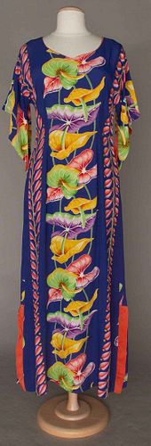 KAMEHAMEHA RAYON PRINT DRESS, HAWAII, 1940s