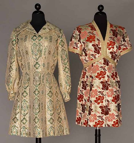 TWO GOLD BROCADE PARTY DRESSES, c. 1965