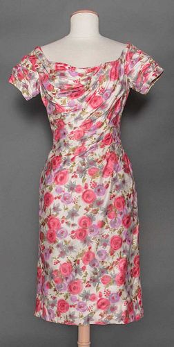 CEIL CHAPMAN ROSE PRINT DRESS, c. 1960