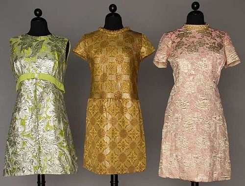 THREE METALLIC BROCADE SHORT DRESSES, 1960s