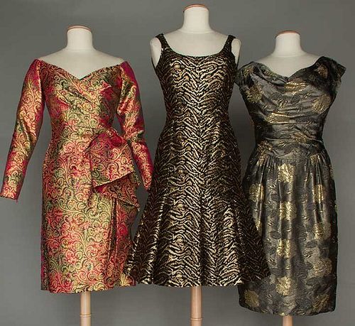 THREE LAME BROCADE PARTY DRESSES, 1960-1980