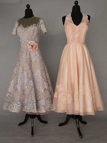 TWO ALENCON LACE PARTY DRESSES, MID 1950s