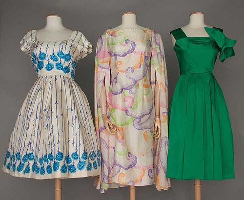 THREE SILK PARTY DRESSES, 1955-1970