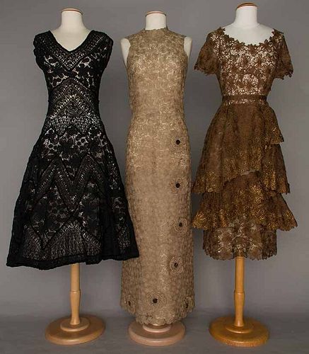 THREE RIBBON LACE PARTY DRESSES, 1950-1965