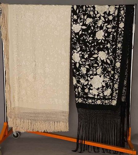 TWO EMBROIDERED EXPORT SHAWLS, c. 1900