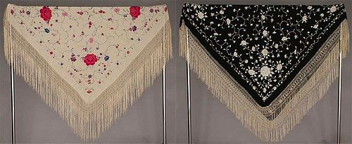 TWO EMBROIDERED EXPORT SHAWLS, CHINA, c. 1900