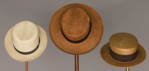 THREE MEN'S STRAW HATS, 19TH C - 1930s