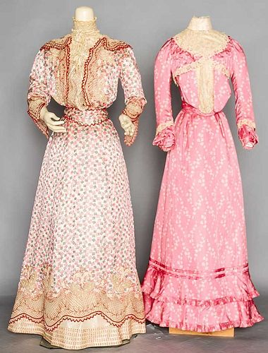 TWO PRINTED SILK AFTERNOON DRESSES, 1900-1905