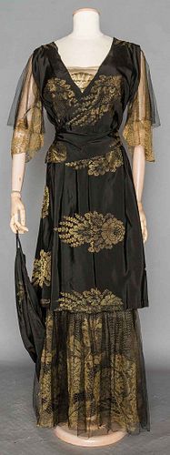 BLACK & GOLD LAME EVENING GOWN, c. 1912