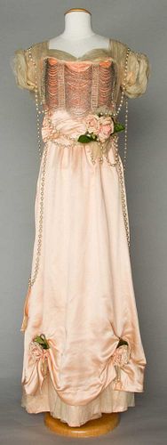 PEARL & BEAD TRIMMED PEACH GOWN, 1915