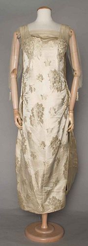 SATIN & GOLD LAME BROCADE BALL GOWN, c. 1919