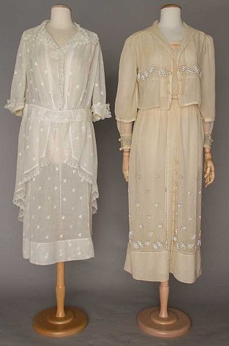 TWO WHITE SUMMER DAY DRESSES, c. 1915