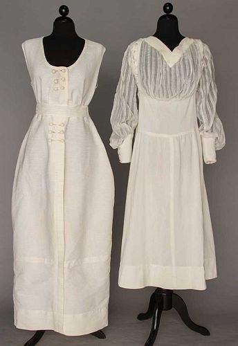 TWO WHITE SPORT OR DAY DRESSES, 1912-1914