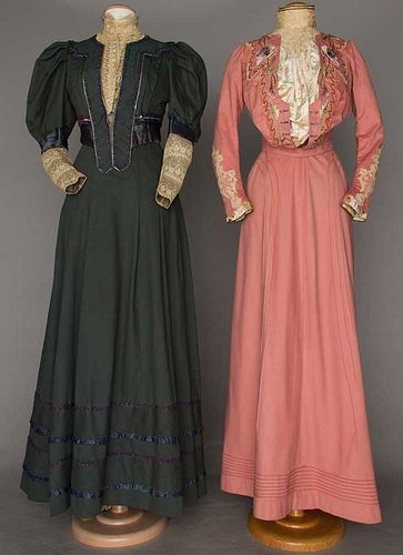 TWO WOOL FLANNEL DAY DRESSES, 1895 & 1904