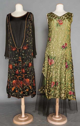 TWO TAMBOUR EMBROIDERED DRESSES, 1920s