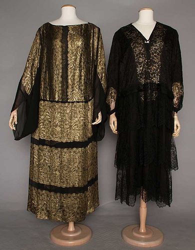 TWO GOLD LAME & BLACK SILK GOWNS, 1920s