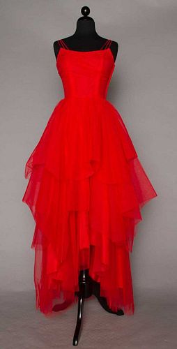 CEIL CHAPMAN RED BALL GOWN, 1950s