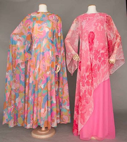 TWO AMERICAN DESIGNERS' PRINTED CHIFFON GOWNS, 1970s