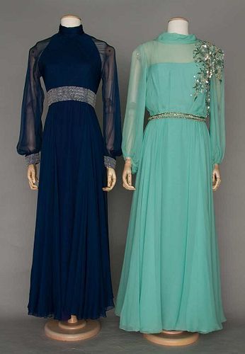 TWO DESIGNERS' CHIFFON EVENING GOWNS, 1970-1980