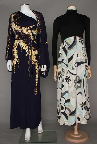 TWO PRINTED KNIT GOWNS, 1970s