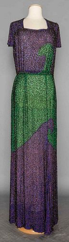 BEADED PURPLE & GREEN GOWN, 1940s