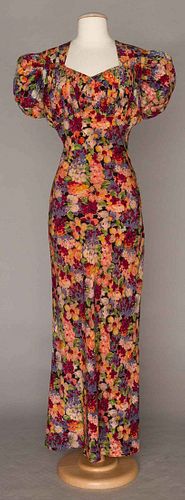 TWO LONG SILK PARTY DRESSES, 1938-1942