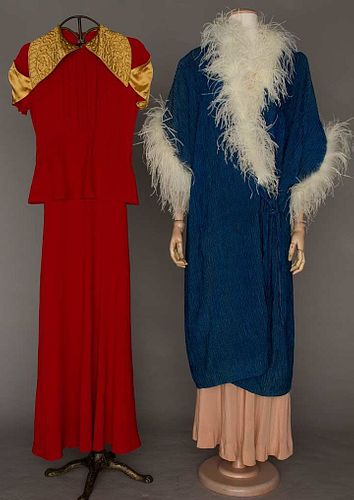 RED GOWN & BLUE EVENING COAT, 1930s