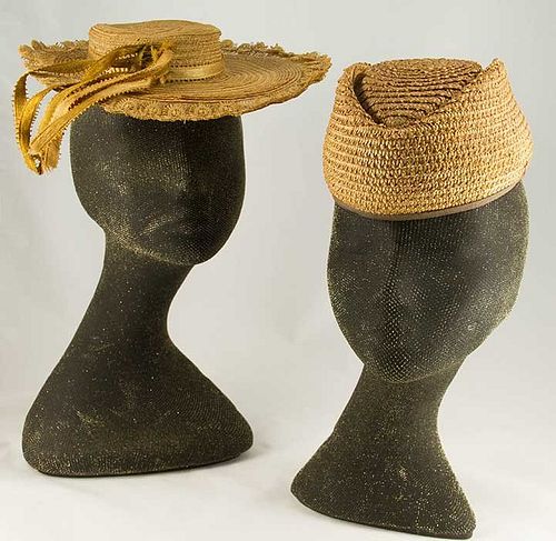 TWO LADIES' STRAW HATS, MID 19TH C