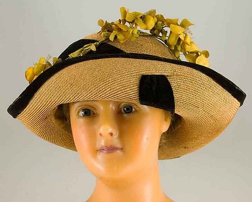 LADY'S FLOWER TRIMMED STRAW HAT, c. 1915