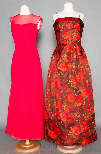 TWO SILK EVENING GOWNS, 1960-1970s