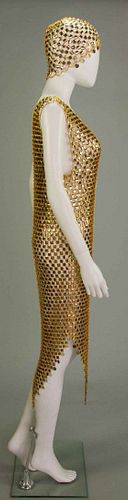 GOLD METALLIC MAILLE DRESS & CAP, 1970s