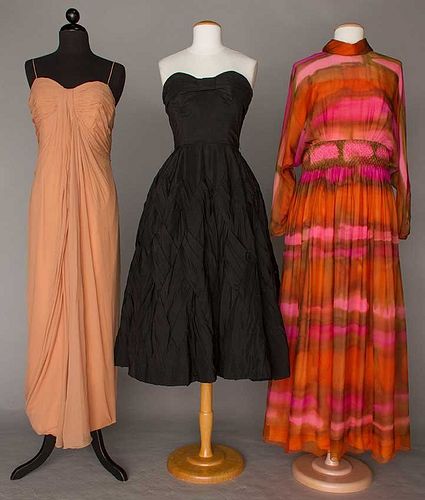 THREE SILK EVENING DRESSES, 1955-1975