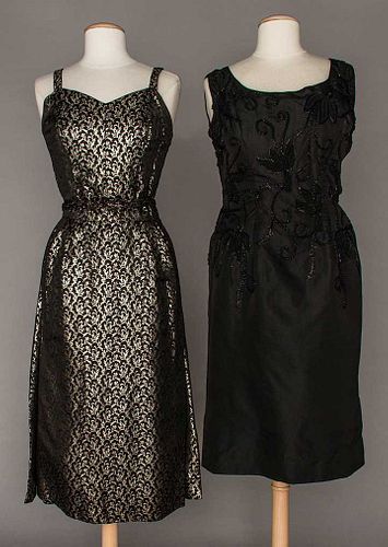 TWO BLACK SILK EVENING DRESSES, 1950s