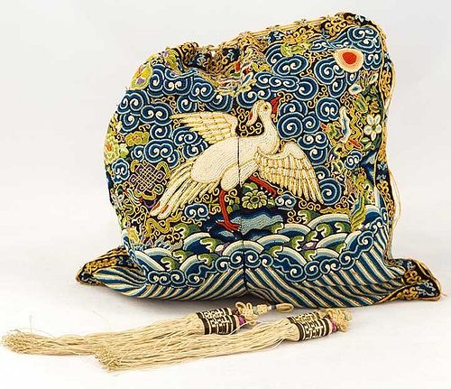 EMBROIDERED DRAW STRING HANDBAG, EARLY 20TH C